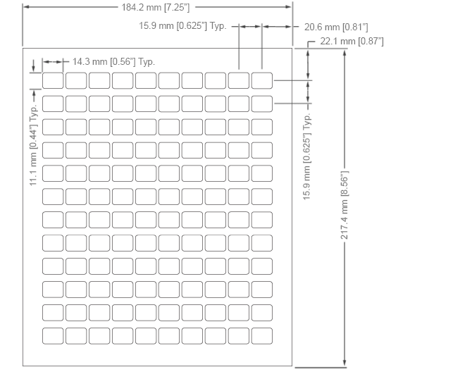 Dimensions de la feuille d'attribution de l'Enterpad P120